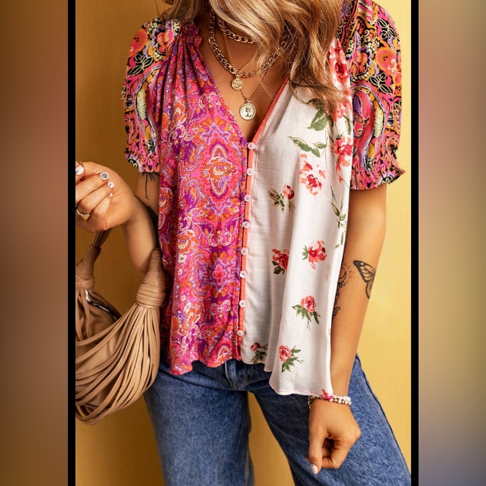 Boho pattern peasant blouse NWT